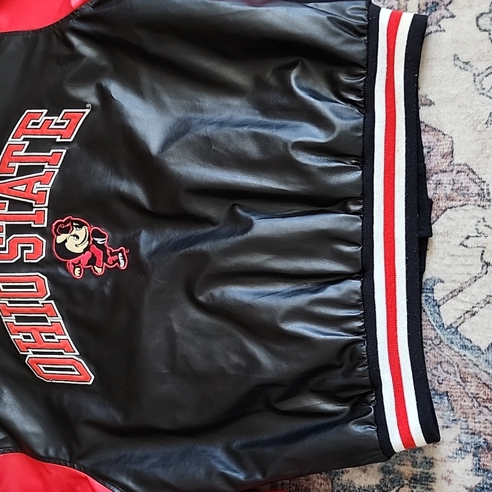 VNTG Steve & Barrys Ohio State Buckeye Faux Leather Wool Bomber Varsity Jacket M - Picture 13 of 15